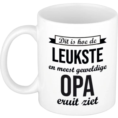 Afbeelding van Leukste en meest geweldige opa cadeau mok / beker wit 300 ml feest mokken