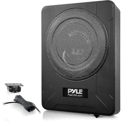 Afbeelding van Pyle 8 inch Low Profile Amplified Subwoofer System 600 Watt Compact Enclosed Active Underseat Car Audio with Built in Amp, Powered w/Low &amp; High Level Inputs PLBX8A