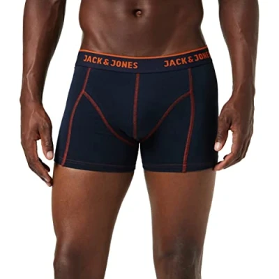 Afbeelding van JACK &amp; JONES Jacsimple trunks (1 pack) heren boxer normale lengte blauw met oranje stiksels Maat: M