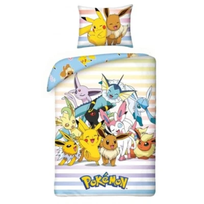 Afbeelding van POKEMON Pikachu EEVEELUTIONS EEVEE Beddengoedset, dekbedovertrek 140 x 200 cm + kussensloop 70 90 cm, omkeerbaar, 100% polyester, meerkleurig
