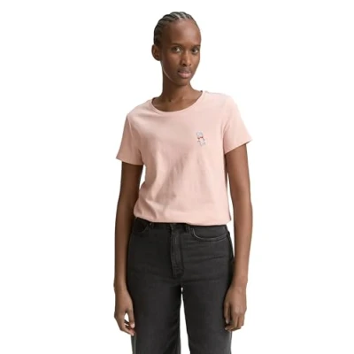 Afbeelding van TOM Tailor Denim WITH Chest Embro Tshirt print, Dames, Maat: XS, Rose smoke