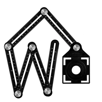 Afbeelding van Multi hoek meetliniaal met positioneringsgat, 6 zijden aluminiumlegering hoeksjabloon gereedschap, sjabloon meetinstrument, zwart