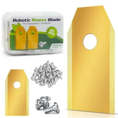 Afbeelding van 45 x reservemesjes voor grasmaaiers, titanium messen compatibel met Husqvarna, Automower/Gardena robotmaaier (3 g 0,75 mm) + schroeven