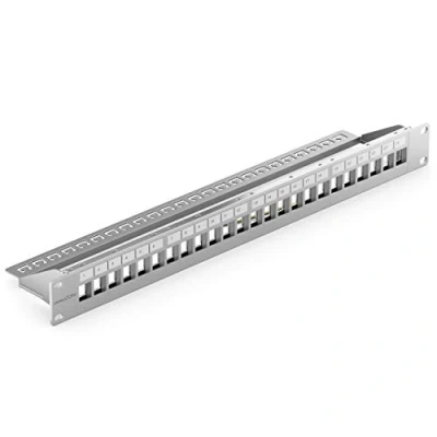 Afbeelding van deleyCON 24 Poorts Patchpanel Patchveld Modulair voor Keystone Module 1HE 19 Inch Rackinbouw Compatibel met CAT5 CAT6 CAT7 CAT8 LAN Netwerk Grijs