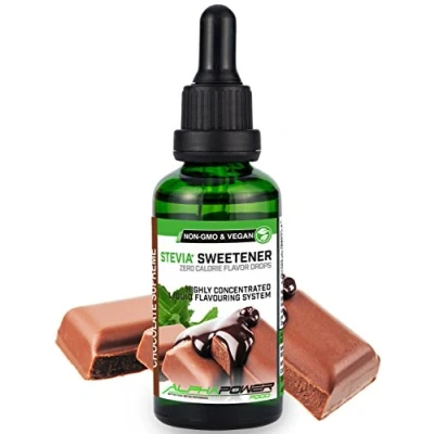 Afbeelding van ALPHAPOWER FOOD® Flavour Drops, Vegan, flüssig liquid 1x50ml Aroma Stevia Schokolade, Lebensmittel flavor Konzentrat &amp; Geschmackstropfen Flave Tropfen ohne Zucker, Flavdrops zum Essen Backen