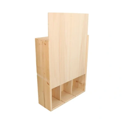 Afbeelding van Houten Wijnkist voor 3 Wijnflessen 340x277x95mm met Schuifdeksel