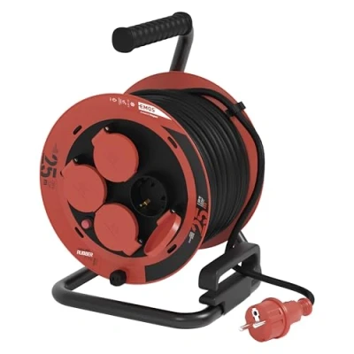 Afbeelding van EMOS Kabelhaspel 25 m 4 geaarde stopcontacten met verhoogde aanraakbescherming waterdicht en koudebestendig, slagvast 230V, 10A, 2300W rubberen isolatie H05RR F3G 1,0 mm2 IP44 voor