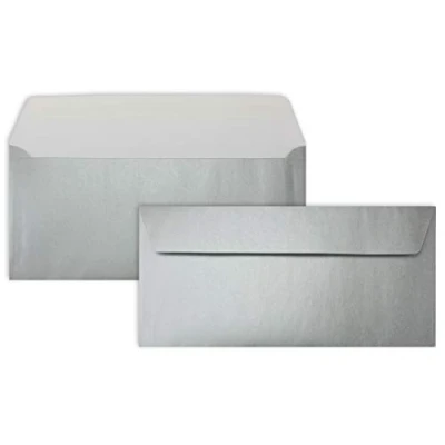 Afbeelding van enveloppen, 100 zilver metallic DIN lang, 11 x 22 cm, zelfklevende sluiting, glanzende enveloppen voor grote uitnodigingen en kaarten, bruiloft Kerstmis