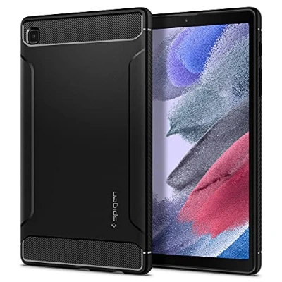Afbeelding van Samsung Galaxy Tab A7 Lite Hoes: Spigen Rugged Armor Backcover tablet Shockproof/Valbescherming Softcase,Backcover Zwart Siliconen En TPU (