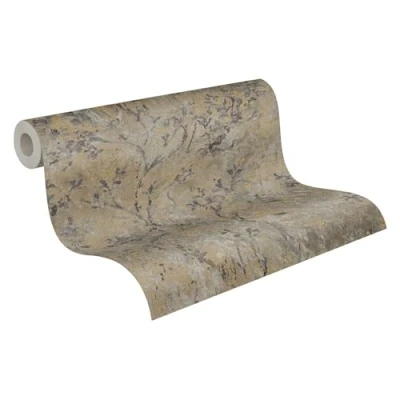 Afbeelding van LINNENLOOK BLOEMEN BEHANG Aquarel Bruin Grijs Goud Livingwalls Stories of Life