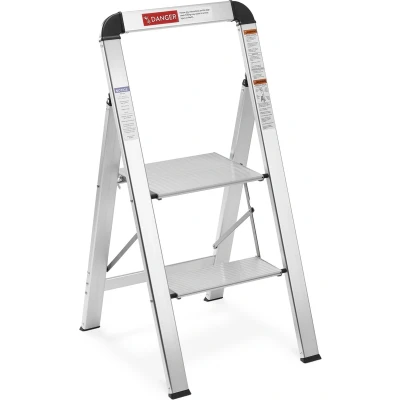 Afbeelding van Navaris aluminium huishoudtrap Trap met 2 treden Opstap van Lichte inklapbare ladder Multifunctionele keukentrap antislip poten