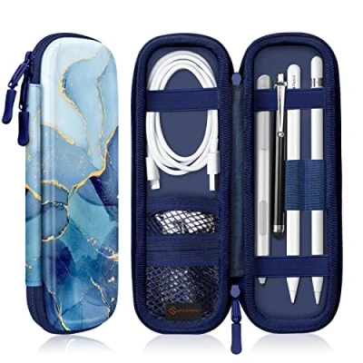 Afbeelding van Fintie Hoes Compatibel met Apple Pencil (1e / 2e Generatie) Kunstlederen Pennenhouder voor Samsung, Huawei, Surface Pro Stylus Pen tas Beschermhoes Opbergvak S en USB kabel, (Z Oceaan Marmer)