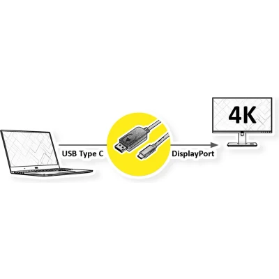 Afbeelding van VALUE USB type C DisplayPort adapterkabel, v1.2, M/M, 1 m