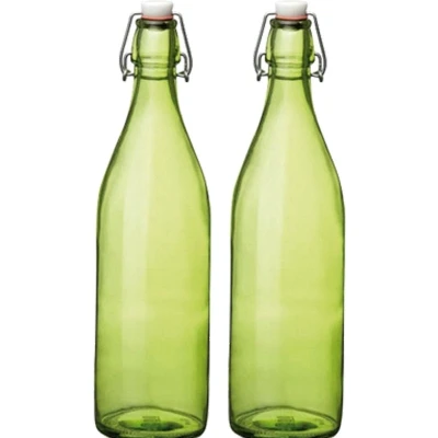 Afbeelding van Set van 2x stuks groene giara flessen 1 liter met dop Waterflessen