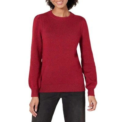 Afbeelding van Amazon Essentials Women&#039;s Zacht aanvoelende trui met ronde hals en plooien op de schouders, Donkerrood, L