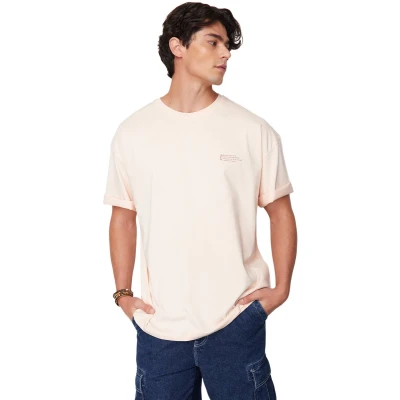 Afbeelding van Trendyol Grijs Oversize 100% Katoenen T Shirt Met Ronde Hals En Minimale Tekstopdruk Tmnss23Ts00084