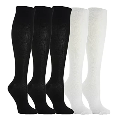 Afbeelding van Weekend Peninsula 5 paar compressiekousen voor dames en heren sport, hardlopen, wandelen, fietsen, fietstochten, zwangerschap, vliegreizen, 3 x zwart + 2 wit, L XL