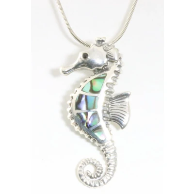 Afbeelding van Zilveren zeepaardje met abalone schelp aan ketting