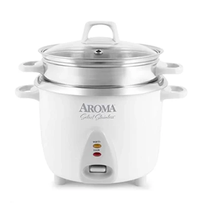 Afbeelding van Aroma Huishoudelijke 14 kopjes (gekookt) / 3Qt. Select RVS Pot Style Rijstkoker &amp; Voedselstomer, One Touch Bediening, Automatische Warmhoudmodus, Wit (ARC 757 1SG)