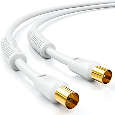 Afbeelding van deleyCON 20m TV Antennekabel Coaxkabel HDTV 4 Voudige Bescherming 2x Ferrietkern Scheidingsstroomfilter DVB T T2 Radio DAB Wit