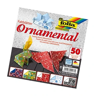 Afbeelding van folia 490/1515 vouwbladen ornamental, 15 x cm, 80 g/m², 50 vellen gesorteerd in 5 motieven ideaal voor prachtige vouwfiguren en vormen