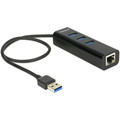 Afbeelding van Delock USB 3.0 Hub 3 Haven + 1 Gigabit LAN 10/100/1000 Mb/s De