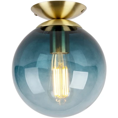 Afbeelding van QAZQA Art deco plafondlamp messing met oceaanblauw glas Pallon