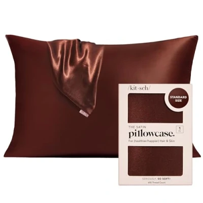 Afbeelding van Kitsch 100% satijnen kussensloop, zachter dan zijde, veganistische zijden kussensloop (chocolade, standaard/queensize (1 stuk))