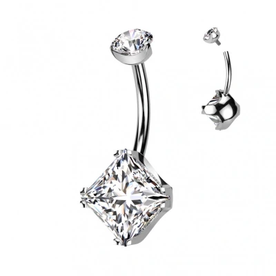 Afbeelding van Navelpiercing titanium vierkante steen