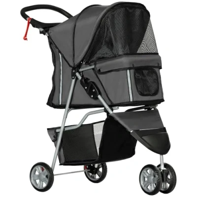 Afbeelding van PawHut Hundewagen Hundebuggy klappbar für Hunde &amp; Katzen bis 10 kg Katzenbuggy mit Kissen Netzfenstern Getränkehalter Aufbewahrungstasche Katzenwagen Buggy Dunkelgrau