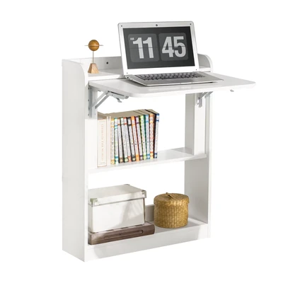 Afbeelding van SoBuy FWT92 W Opklapbaar Bureau Wit Houten Compositie met Opbergplanken