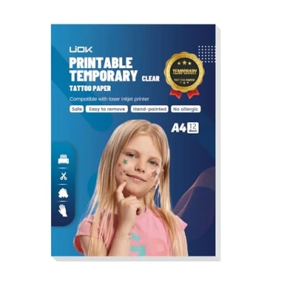 Afbeelding van UIOK tijdelijk tatoeagepapier, transparant, A4 x 12 vellen, transferpapier, tatoeage voor printers en handtekenen