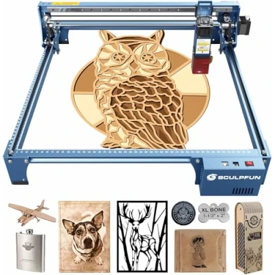 Afbeelding van SCULPFUN 10 W lasergraveermachine, lasersnijder, met Air Assist mondstuk, schone snede, industriële slede, afneembare oogbescherming, voor hout, metaal, acryl puzzel