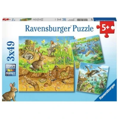 Afbeelding van Ravensburger puzzel Dieren in hun leefomgeving Drie puzzels 49 stukjes kinderpuzzel