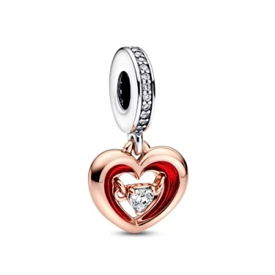 Afbeelding van PANDORA Bicolor Strahlendes Herz Charm Anhänger aus Sterlingsilber mit Zirkonia in der Farbe Silber Roségold Rot, Kompatibel Moments Armbänder, 782450C01