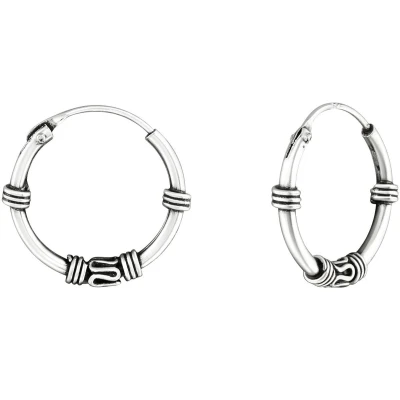 Afbeelding van JoyS Zilveren Bali oorbellen 14 mm / 2 oorringen geoxideerd