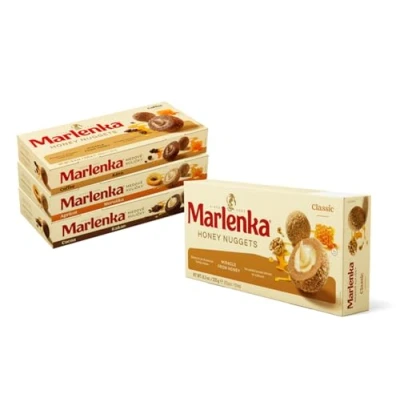 Afbeelding van Marlenka Honingballetjes 3 + 1 Pak Mix Heerlijke Honingnuggets Gebakballetjes met honing 4 x 10 ballen 235 g Snoep bulkverpakkingen Snoepjes smaken vergelijkbaar cake