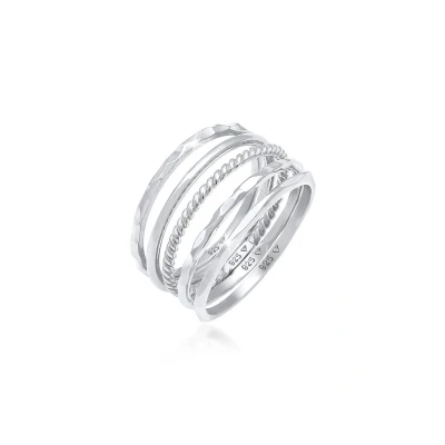 Afbeelding van Elli 5 PACK Basic Ring, Dames, Maat: 52, Silber