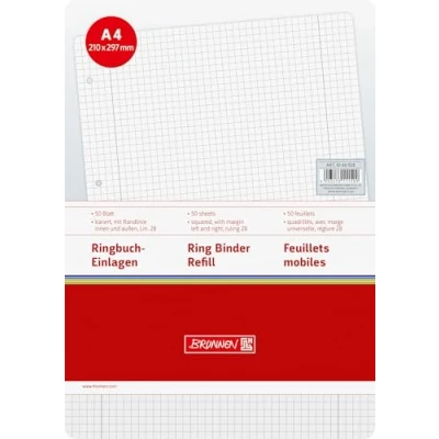 Afbeelding van Brunnen 1066928 ringbandinleg A4 (geruit, met randlijnen, liniatuur 28, 50 vellen, 70 g/m²), wit
