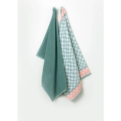 Afbeelding van Groenblauwe Handdoek En Theedoek Terry