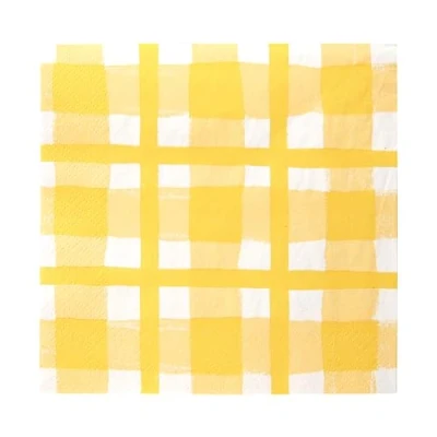 Afbeelding van Talking Tables 20 x gele gingham wegwerp servetten, gerecycleerde geruite papieren serviettes voor picknicks &amp; Al Fresco zomerdineren, milieuvriendelijk verjaardag Pasen, bruiloften, barbecue,