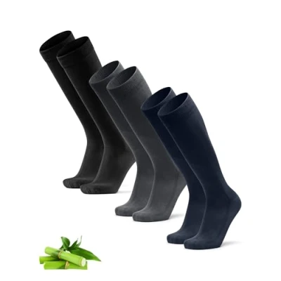 Afbeelding van DANISH ENDURANCE Kniekousen van Bamboe, Dames &amp; Heren, Superzacht Ademend, 3 paar, Veelkleurig (1x Zwart, 1x Grijs, Marineblauw), 39 42