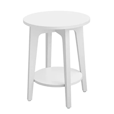 Afbeelding van VASAGLE bijzettafel, kleine ronde tafel voor woonkamer, nachtkastje ruimtes met onderste plank, moderne stijl, wit LET283T14