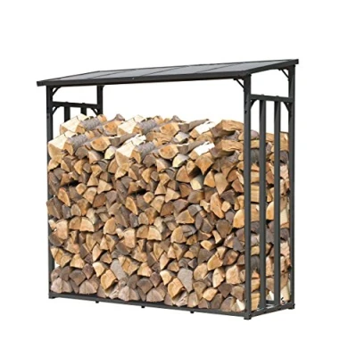 Afbeelding van QUICK STAR Metalen brandhoutrek antraciet XXL 185 x 70 cm Tuin Brandhoutopslag 2,3 m3 stapelhulp buiten