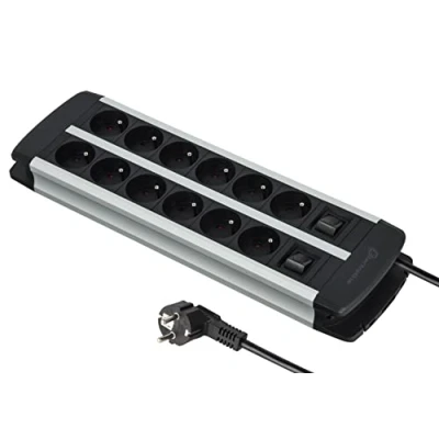 Afbeelding van Electraline 35447 Alu Line stekkerdoos 12 stopcontacten met behuizing van aluminium, kabels H05VV F 3G1,5 mm, lengte 2 m, schakelaars (1 x 6 stopcontacten), overbelastingsbeveiliging