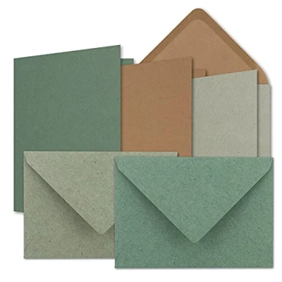 Afbeelding van 30x kaartenset DIN B6 kraftpapier bruin grijs eucalyptus vouwkaarten met enveloppen 3 kleuren 12 x 17 cm &amp; 12,5 17,5