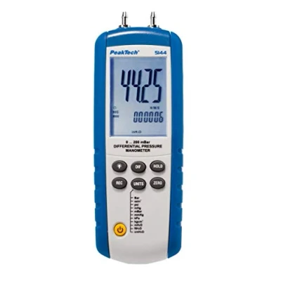 Afbeelding van PeakTech 5144 digitale manometer met meetbereik tot max. 200 mbar, drukverschilmeter USB poort, meting van drukverschillen, LCD scherm verlichting, incl. Windows software
