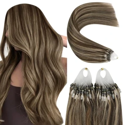 Afbeelding van YoungSee Microring Extensions donkerbruin, 55 cm, micro ring, haarextensies, glad, microring, lus, extensions, haarverlenging, echt haar, kralen, 50 g, #P4/27