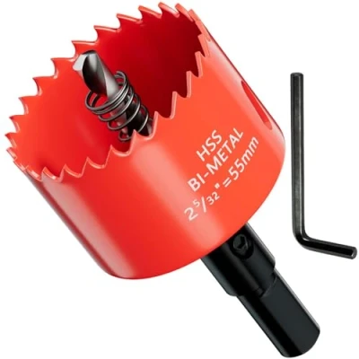 Afbeelding van GARHWAL HSS M42 Bi metalen gatenzaag, 55 mm, met adapter en centreerboor, ideaal voor hout, kunststof, gipsplaten, multiplex metalen, zaagdiepte tot 25 mm