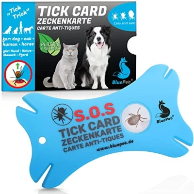 Afbeelding van BluePet Tekenkaart met vergrootglas in creditcardformaat tekenverwijderaar voor het verwijderen van teken en nimfia bij mens dier tickcard als eerste hulp hond kat huis